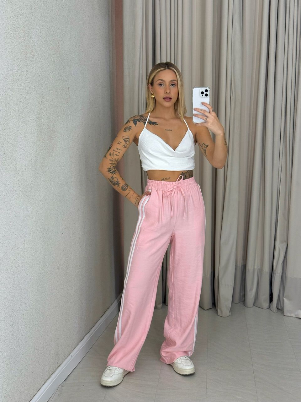 CALÇA ANA LAURA LISTRAS BABY PINK