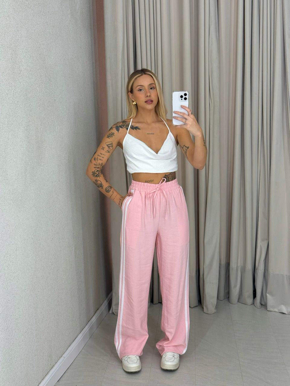 CALÇA ANA LAURA LISTRAS BABY PINK