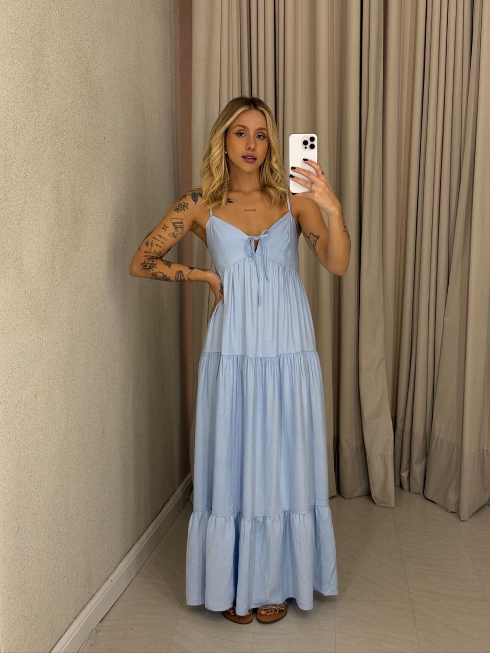 VESTIDO IVETE LONGO AZUL - 0061920109 - CAROLLA FERRARO