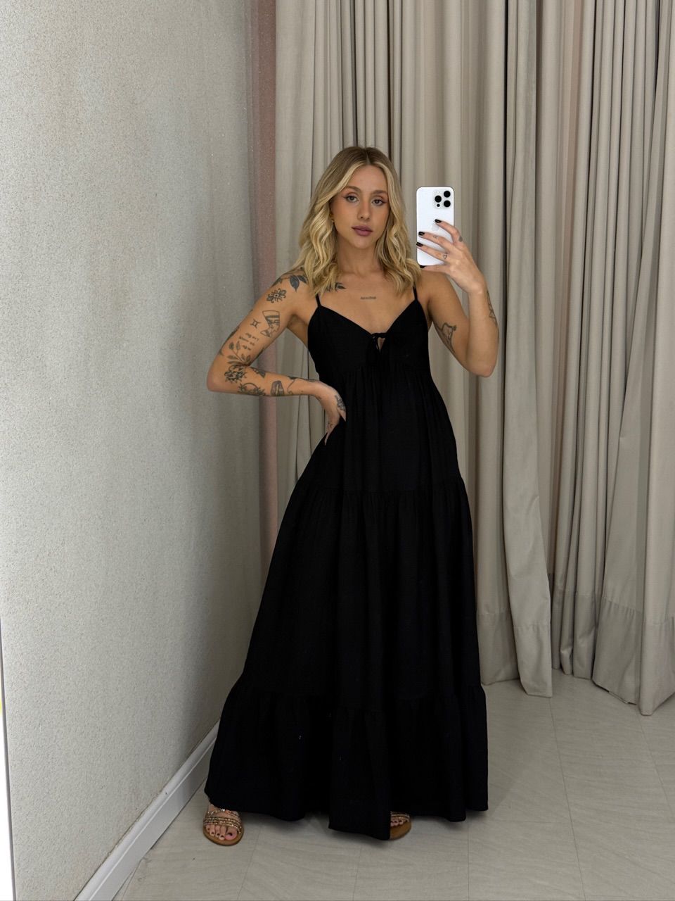 VESTIDO IVETE LONGO PRETO - 0061920032 - CAROLLA FERRARO