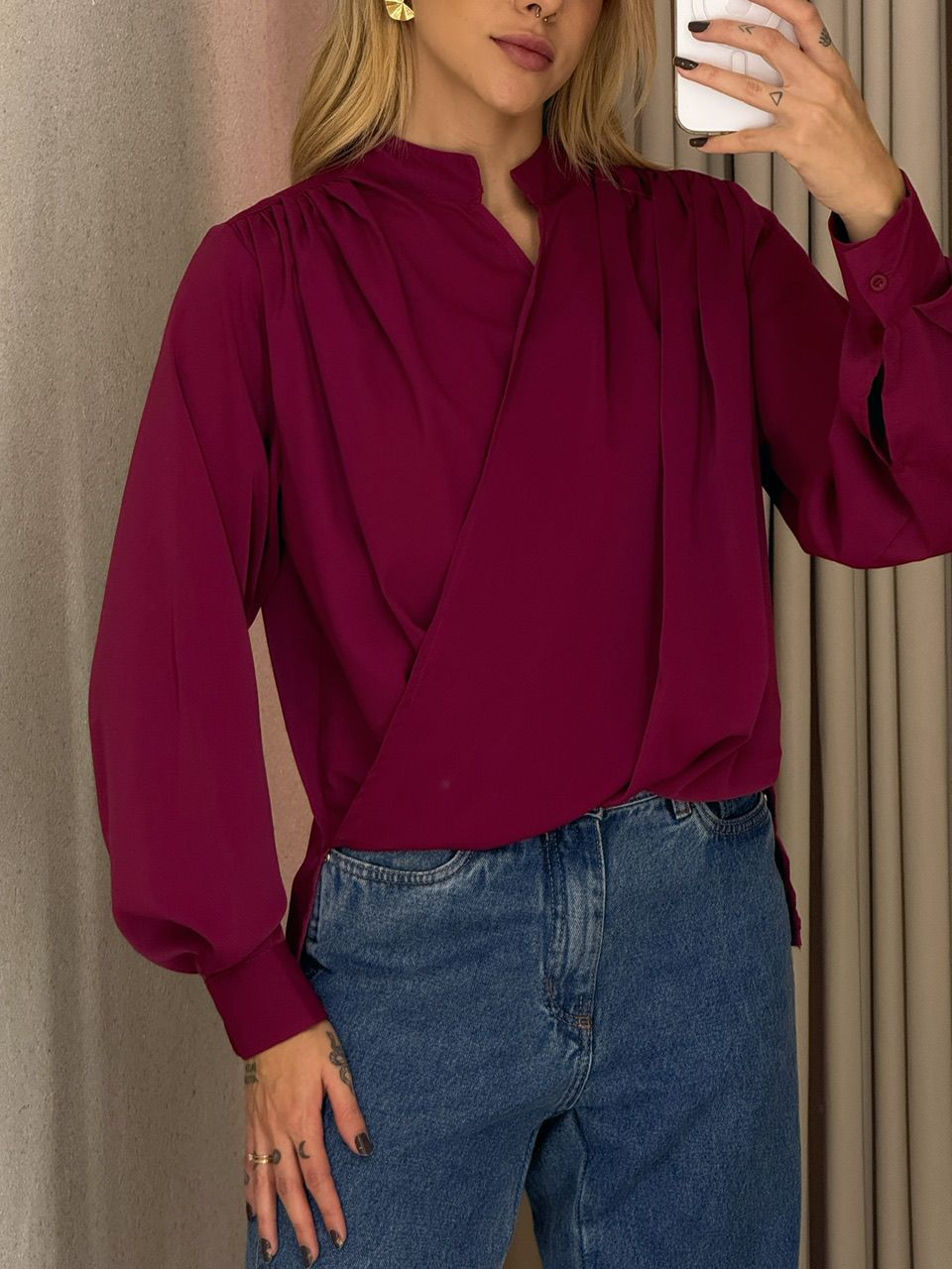 BLUSA YARA MANGA VINHO