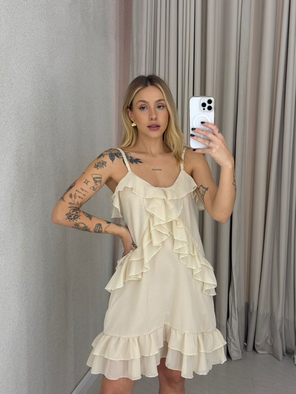 VESTIDO KAYLA ALÇA BABADOS Marfim