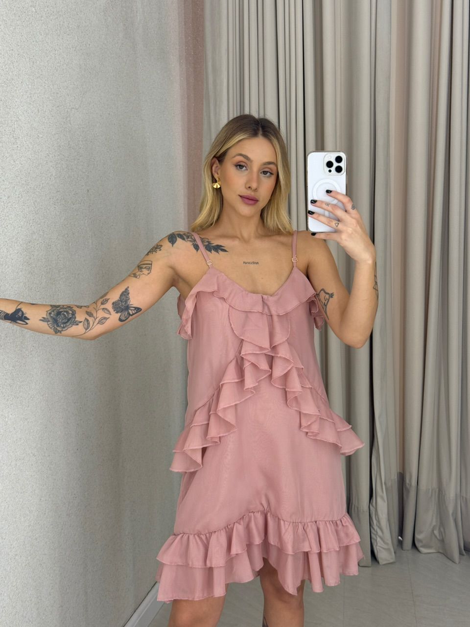 VESTIDO KAYLA ALÇA BABADOS Rosê