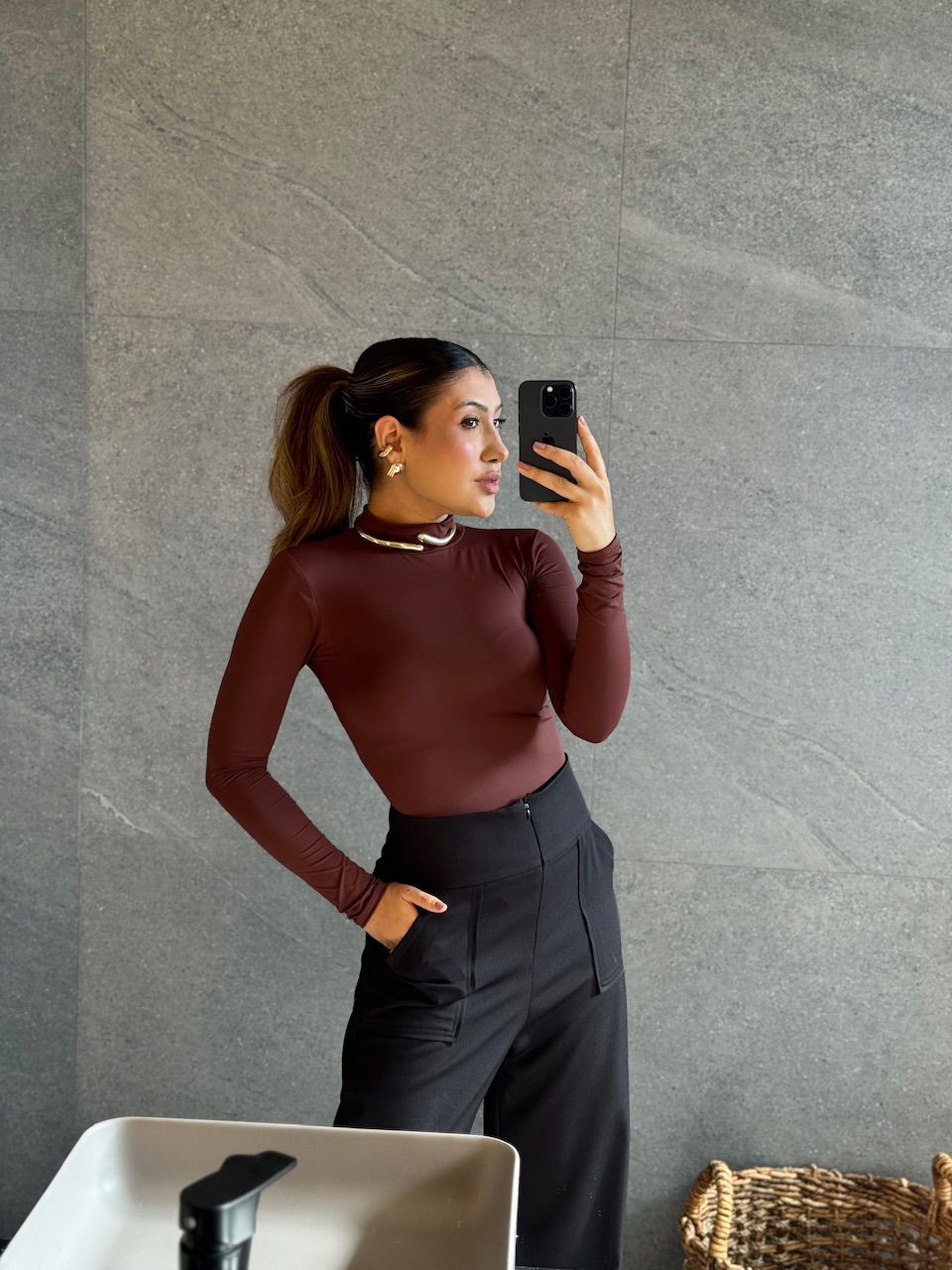 BODY LUDMILA CF MANGA MARROM