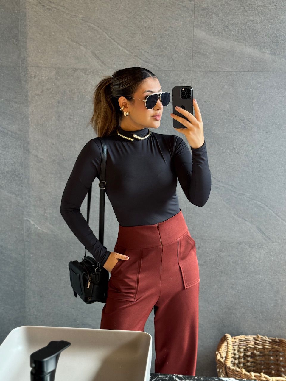 BODY LUDMILA CF MANGA PRETO - 0065500032 - CAROLLA FERRARO