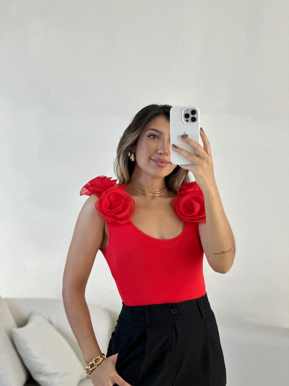 BODY DÁLIA FLOR vermelho - 0055070006 - CAROLLA FERRARO