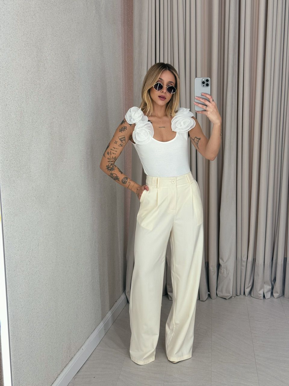 CALÇA VALENTINA PANTALONA Marfim