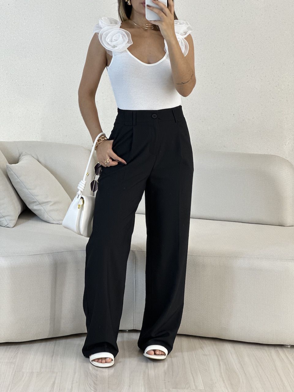 CALÇA VALENTINA PANTALONA Preta - 0055080033 - CAROLLA FERRARO