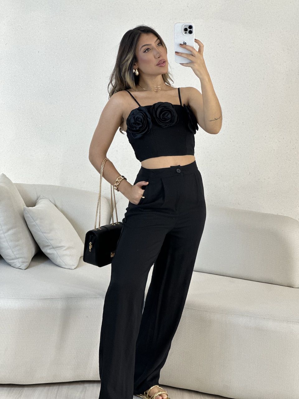 CONJUNTO CLARICE FLOR preto - 0055090032 - CAROLLA FERRARO