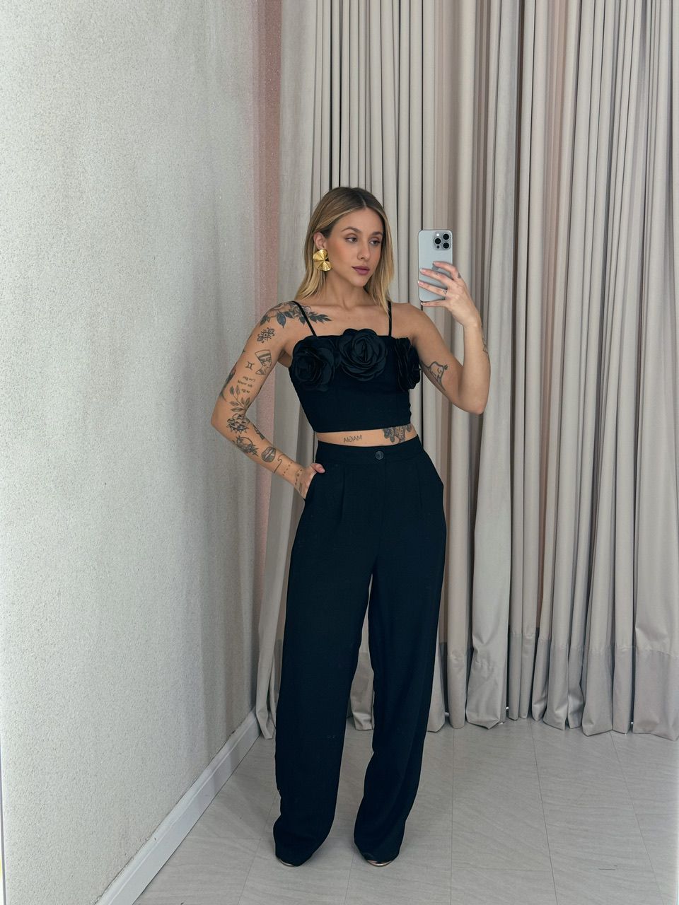 CONJUNTO CLARICE FLOR preto