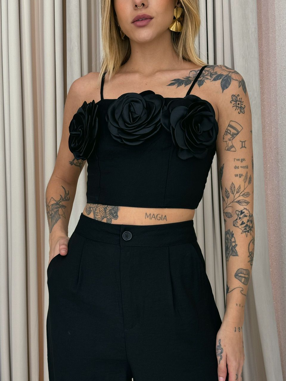 CONJUNTO CLARICE FLOR preto