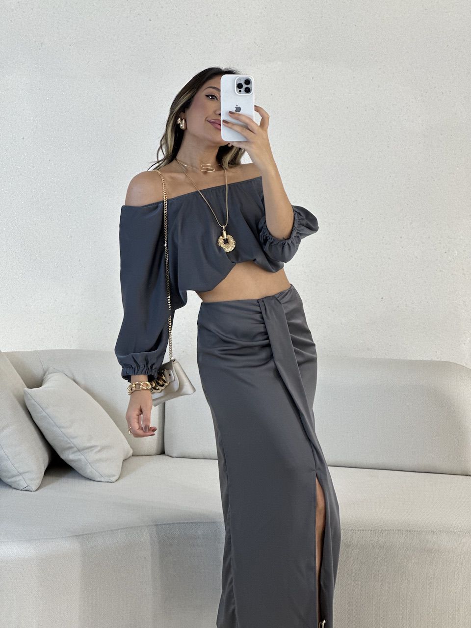 CROPPED MELISSA COSTA ABERTA Cinza