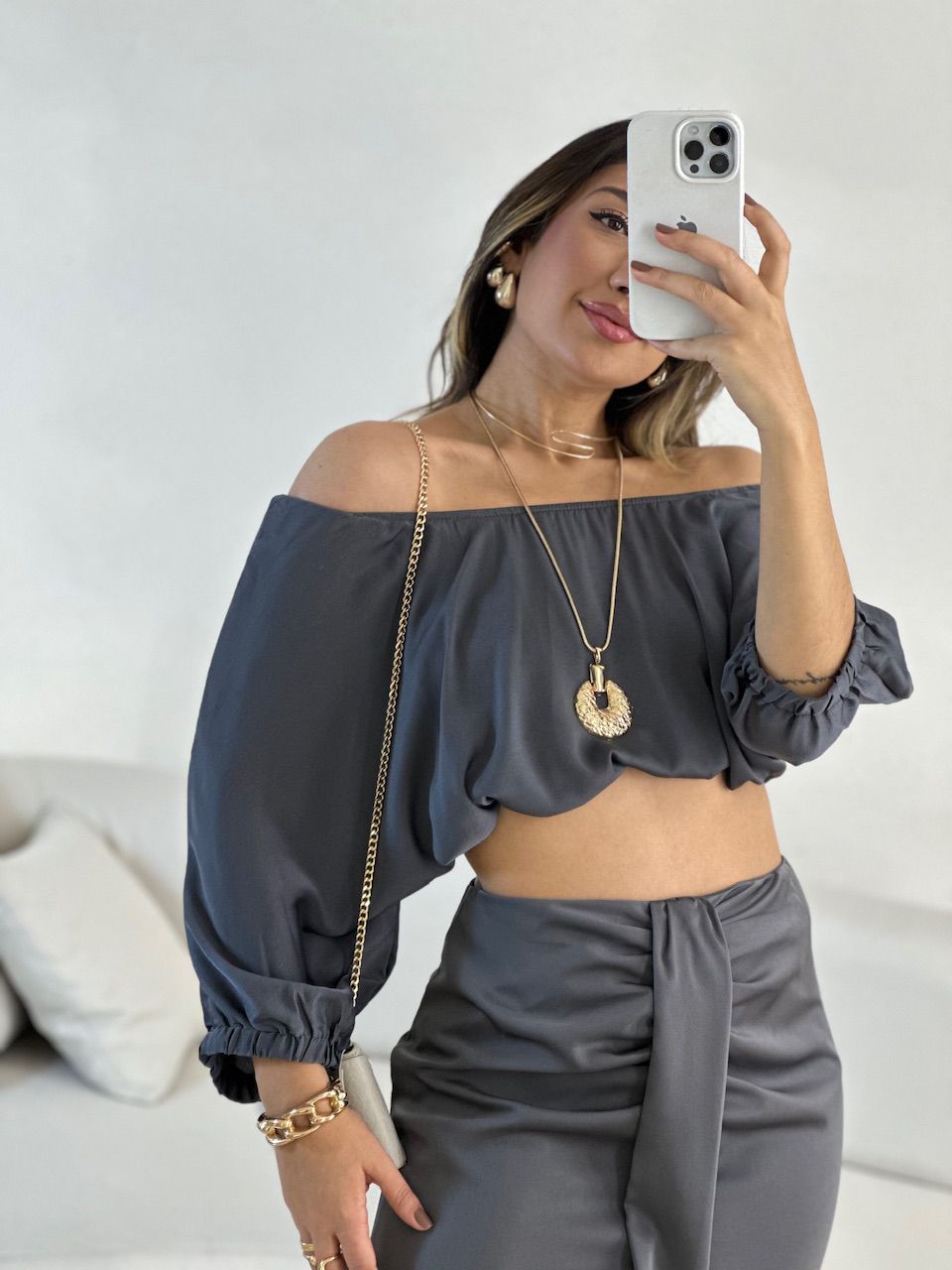 CROPPED MELISSA COSTA ABERTA Cinza - 0055120091 - CAROLLA FERRARO
