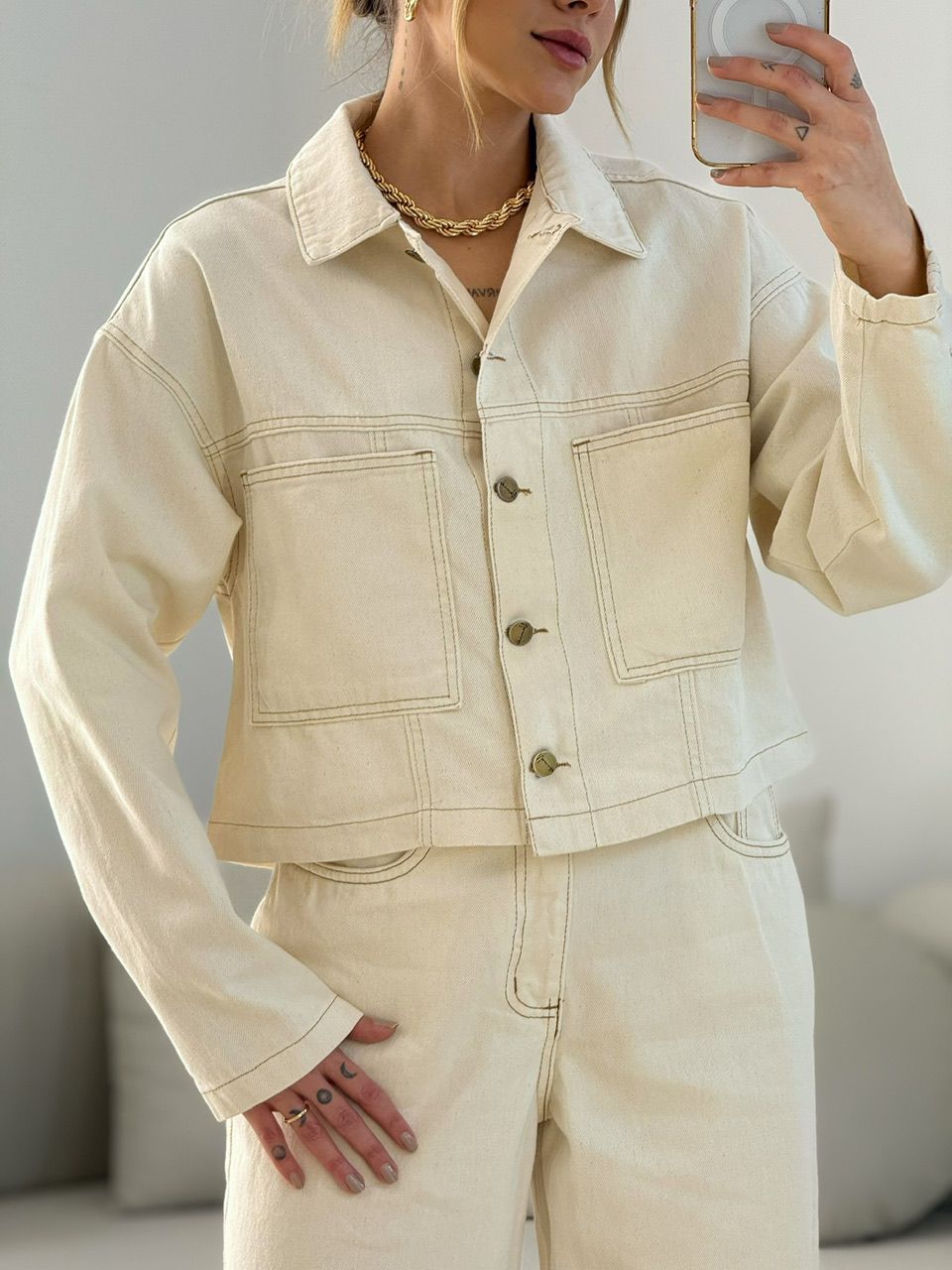 JAQUETA LUARA ECO JEANS AREIA