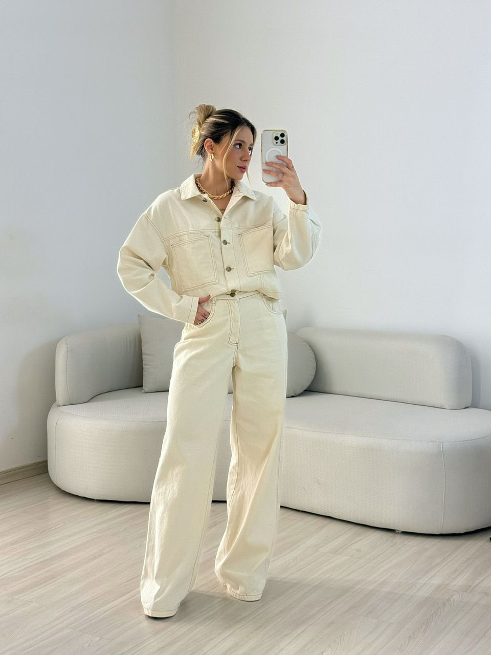 JAQUETA LUARA ECO JEANS AREIA