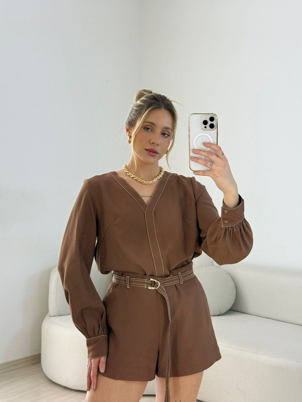 SHORT NATALIA CINTO MARROM