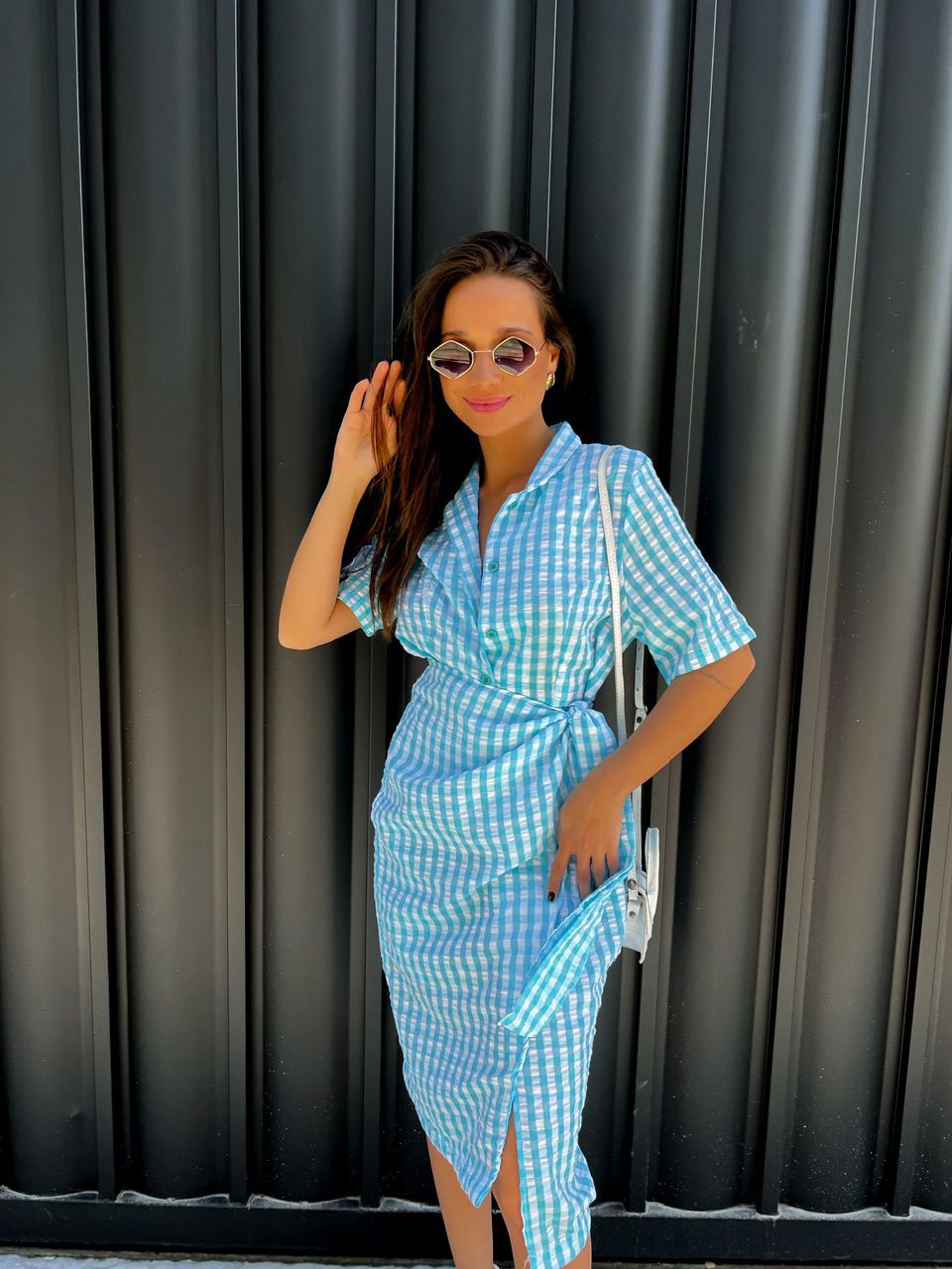 VESTIDO SOFIA MIDI XADREZ AZUL