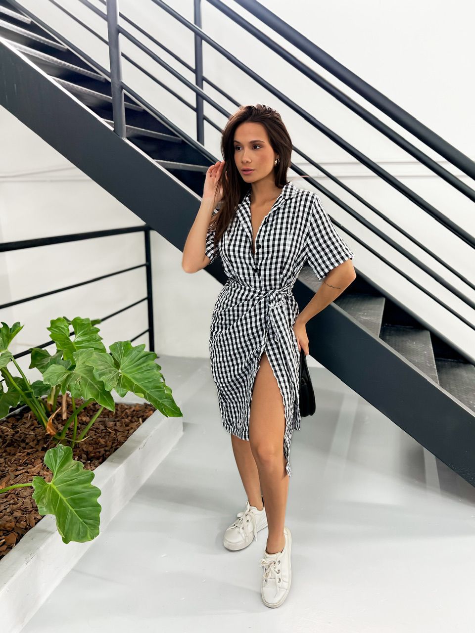 VESTIDO SOFIA MIDI XADREZ PRETO