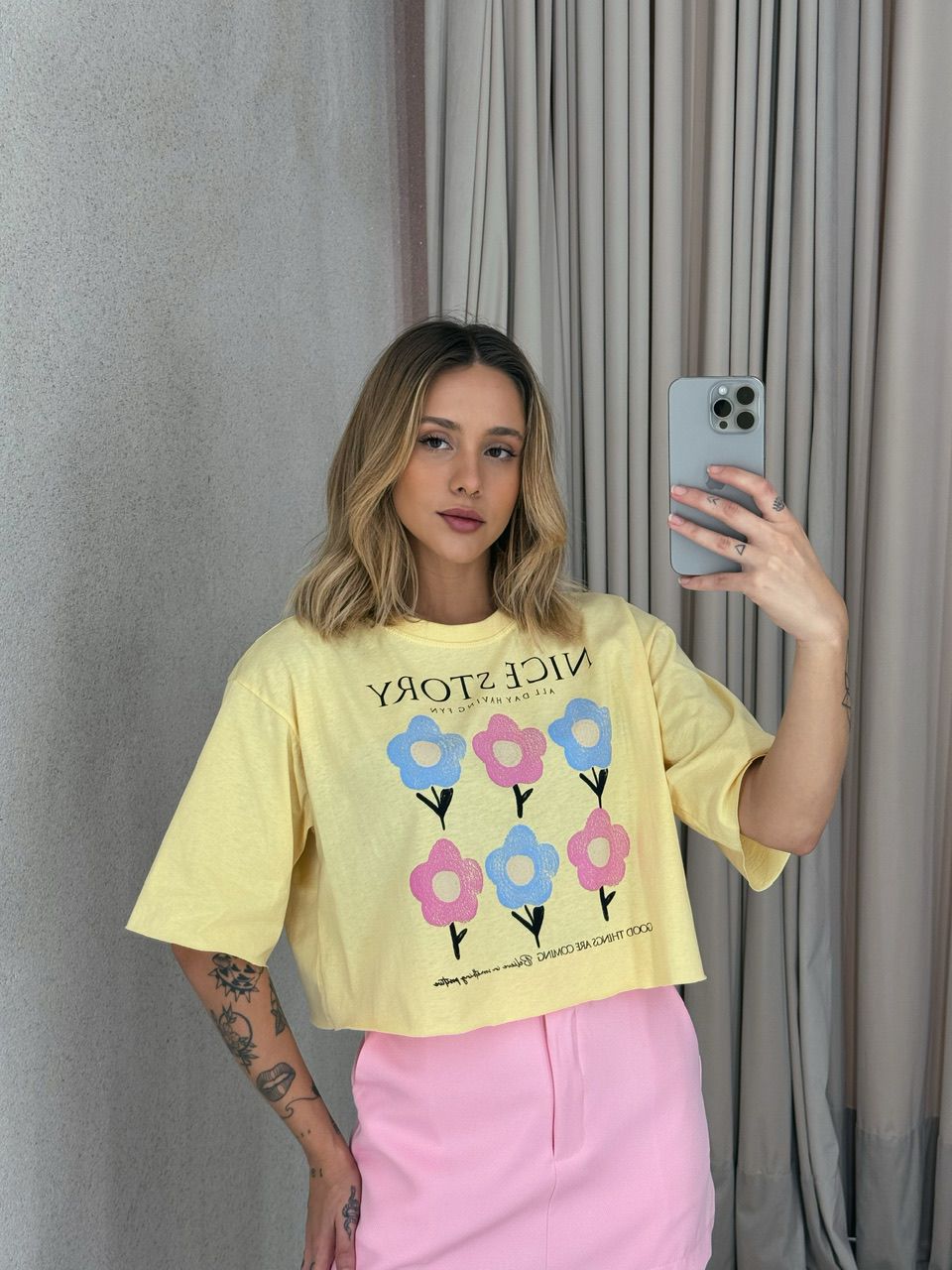 CROPPED MICAELA FLORES AMARELO - 0057060111 - CAROLLA FERRARO