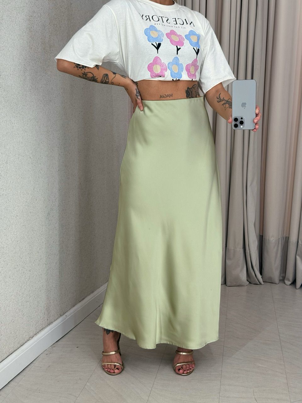 SAIA SELENA MIDI VERDE - 0057030014 - CAROLLA FERRARO