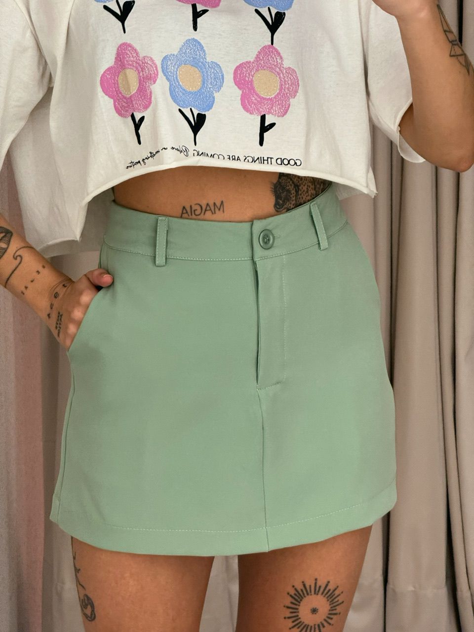 SHORT SAIA MAÍSA CURTO VERDE - 0057070014 - CAROLLA FERRARO