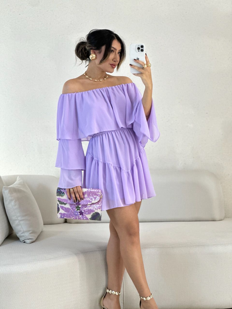 VESTIDO RITA BABADOS Lilas - 0057040066 - CAROLLA FERRARO