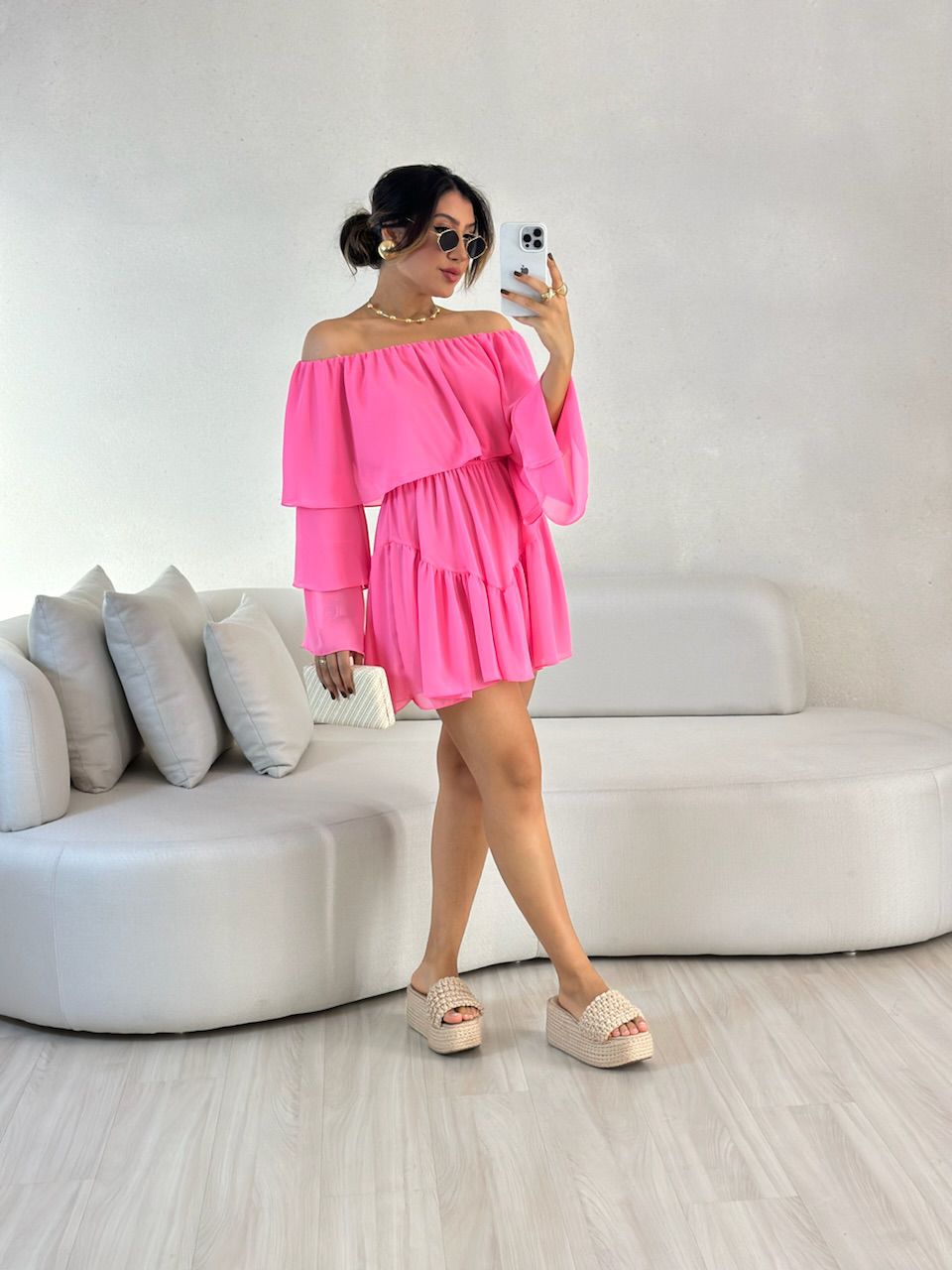 VESTIDO RITA BABADOS Rosa - 0057040031 - CAROLLA FERRARO