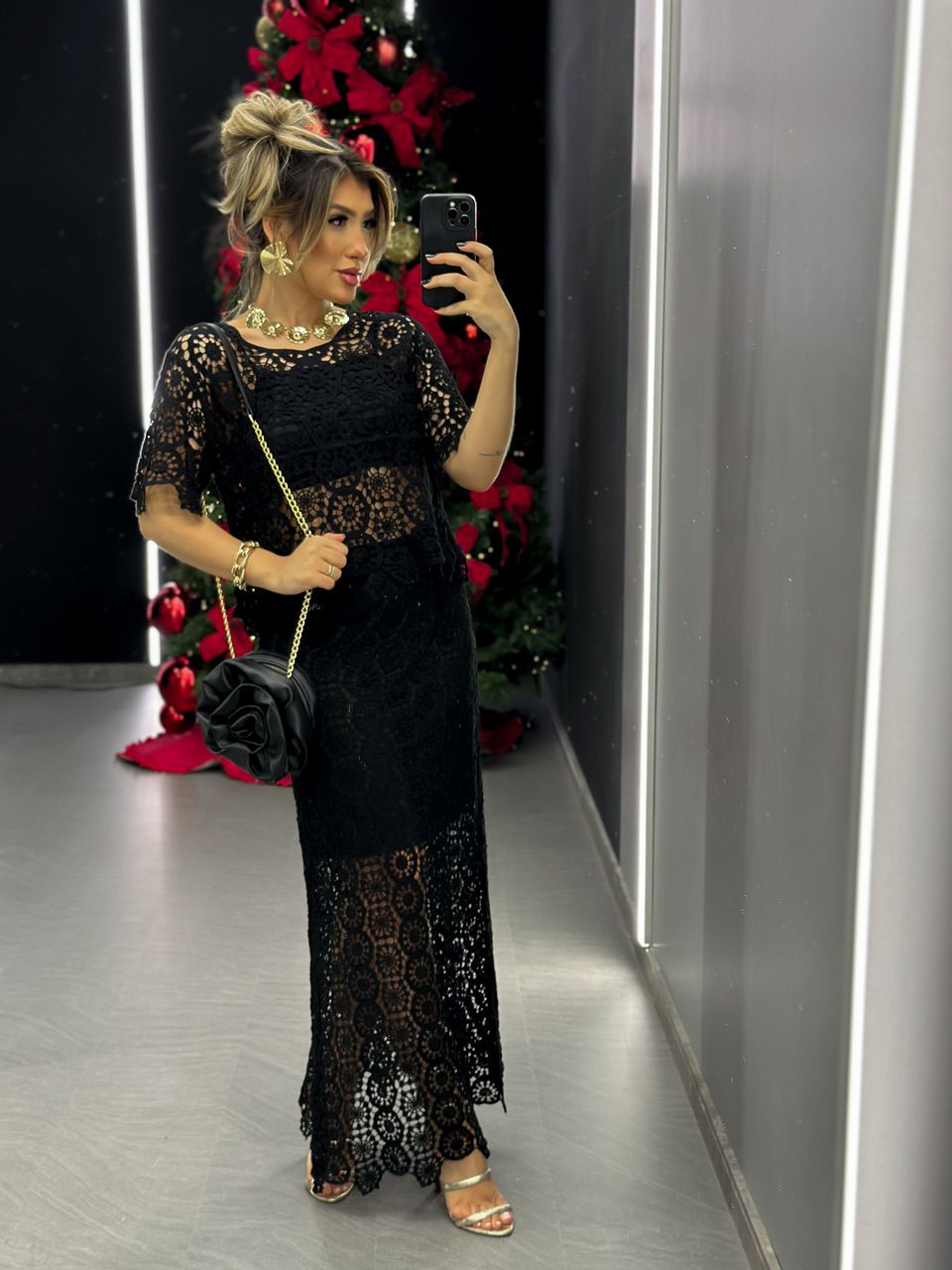 SAIA CROCHÊ LONGUETE PRETO