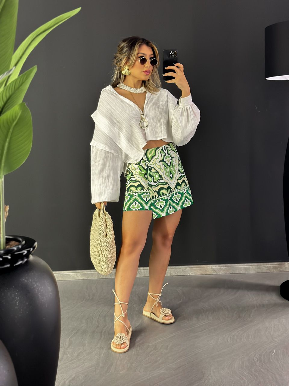 SHORT SAIA MÁRCIA ESTAMPADO VERDE