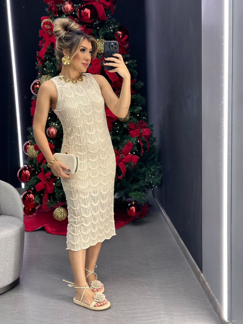 VESTIDO CROCHÊ CAVADO MARFIM