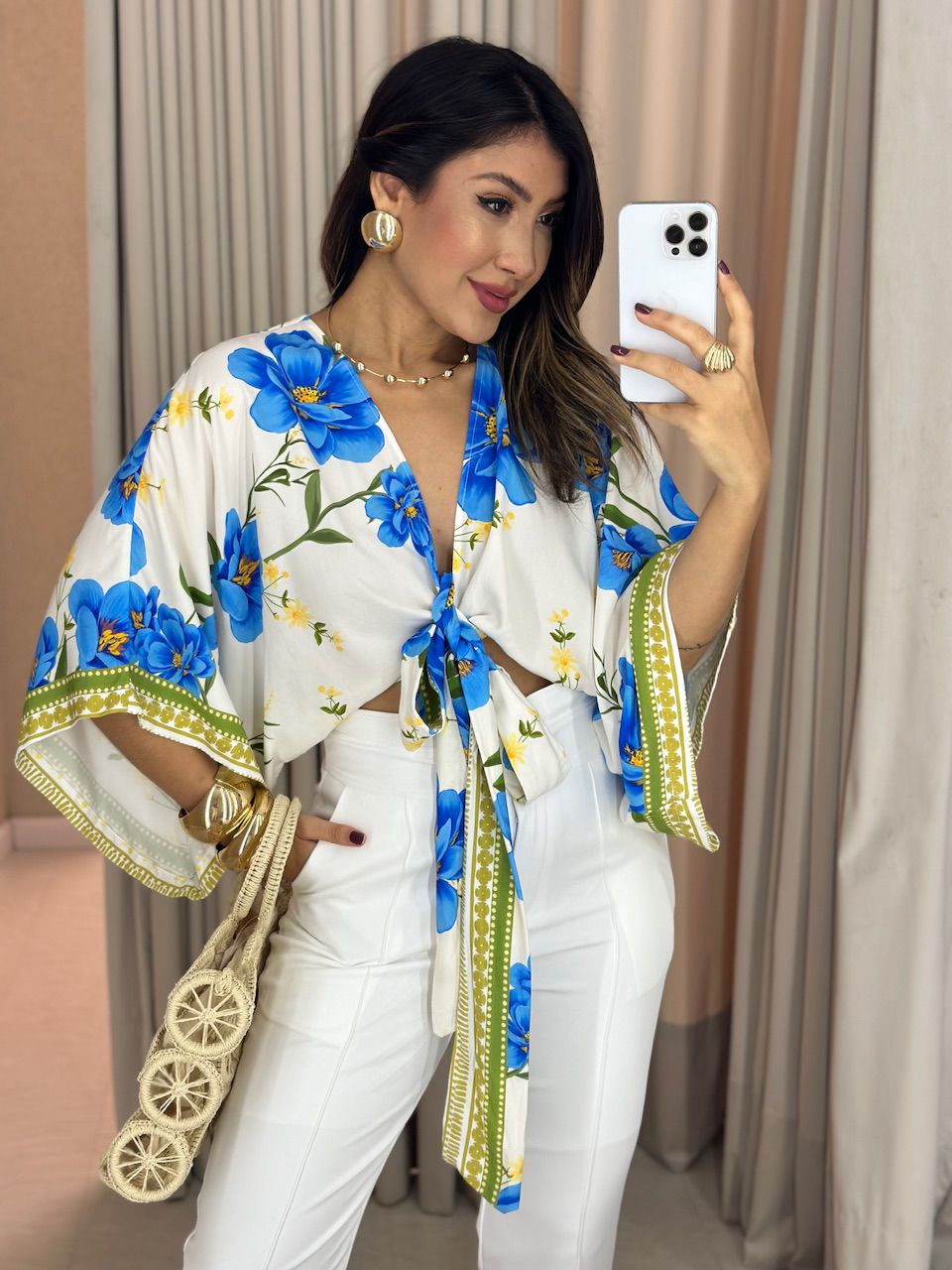 BLUSA DORA AMARRAÇÃO OFF/ESTAMPADO - 0058260401 - CAROLLA FERRARO