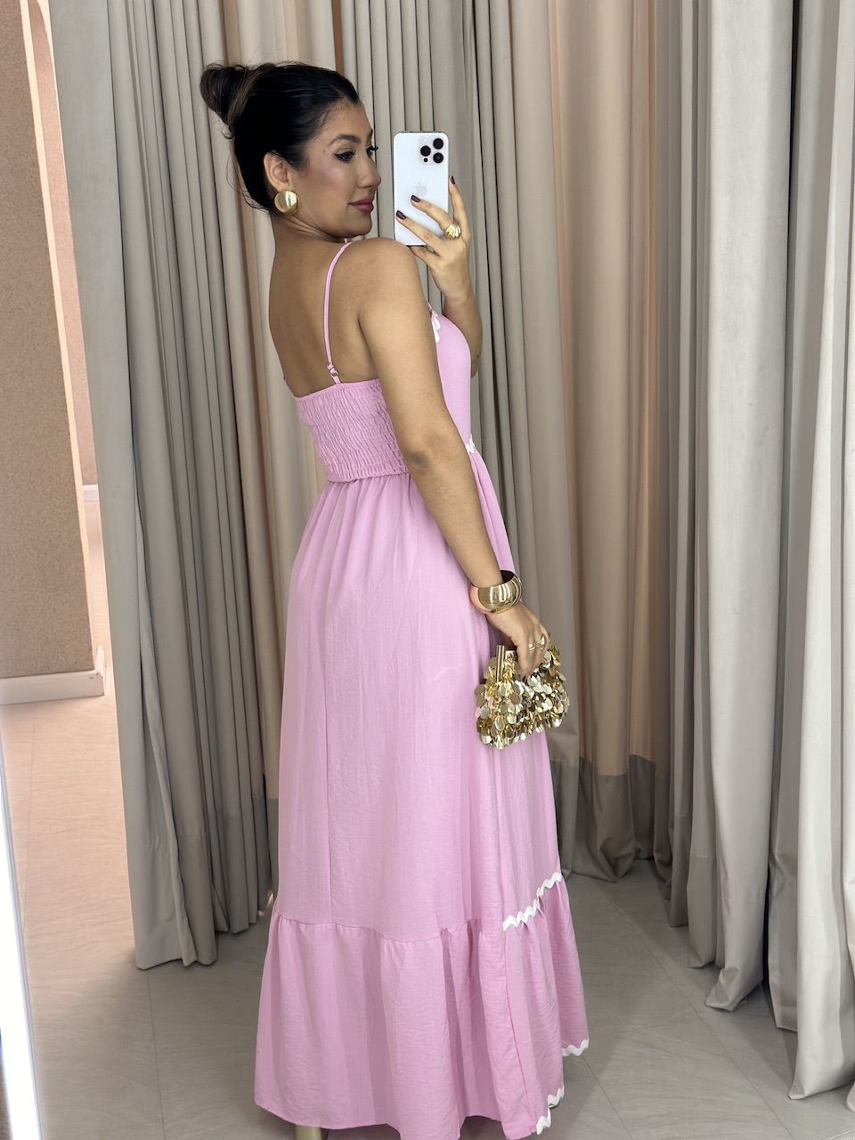 VESTIDO CÉLIA LONGUETE ROSA