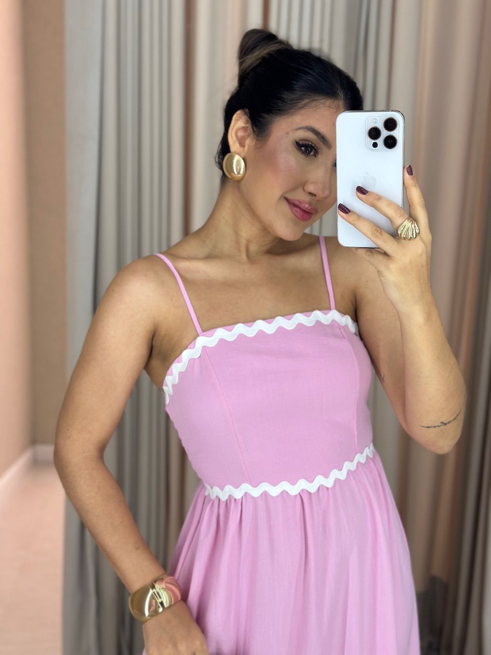 VESTIDO CÉLIA LONGUETE ROSA