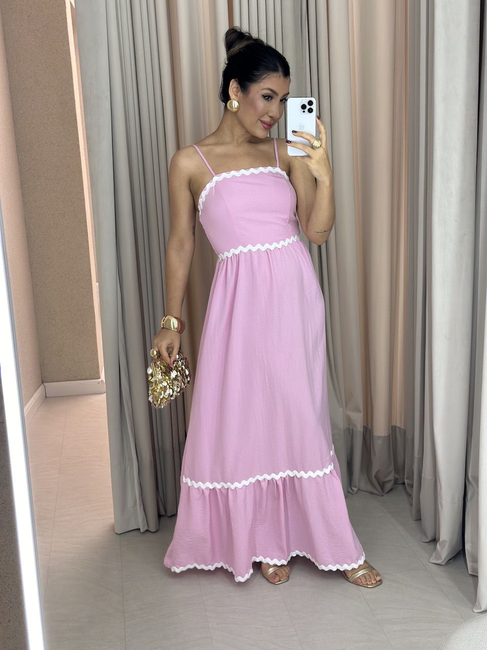 VESTIDO CÉLIA LONGUETE ROSA