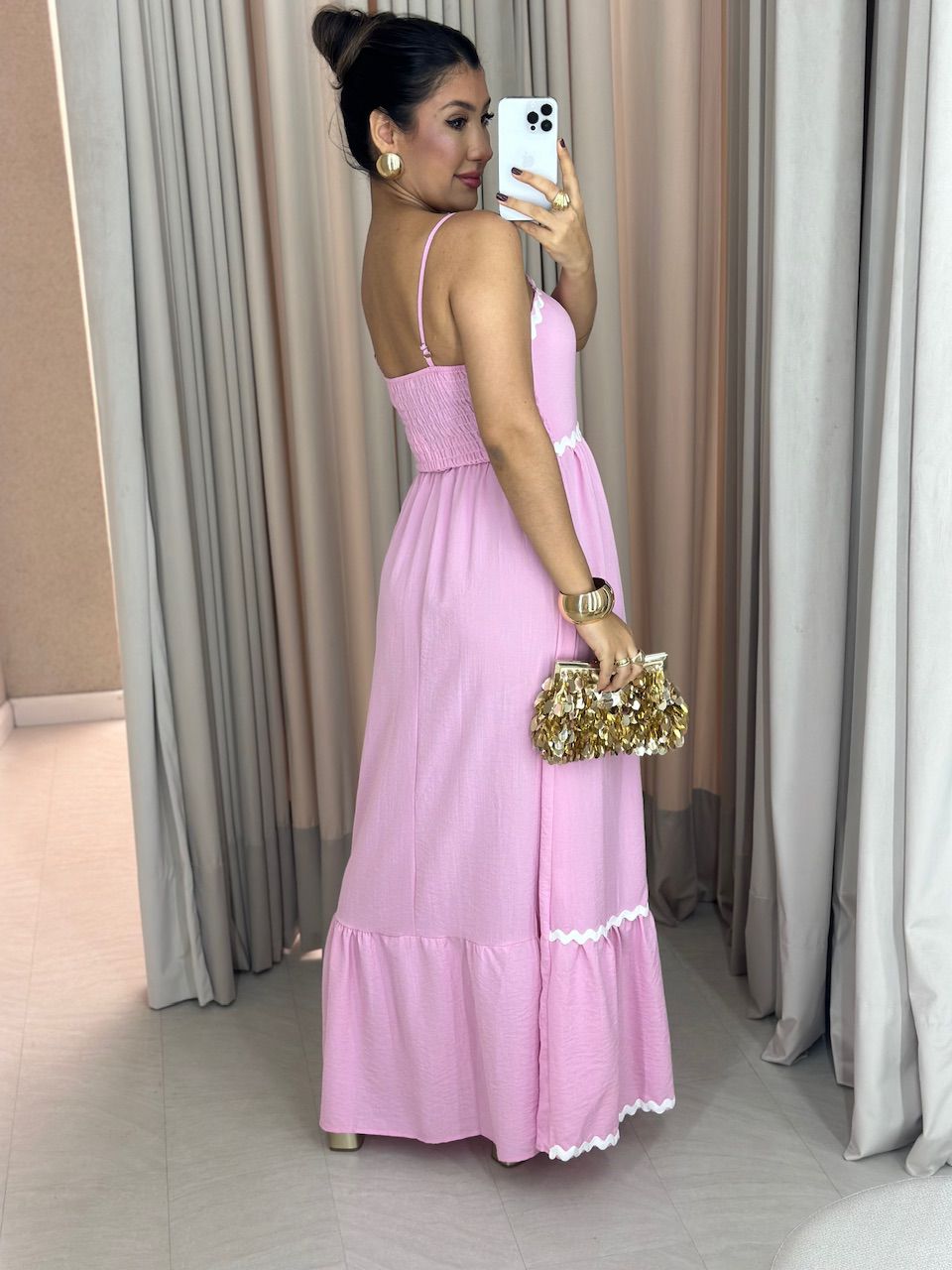 VESTIDO CÉLIA LONGUETE ROSA
