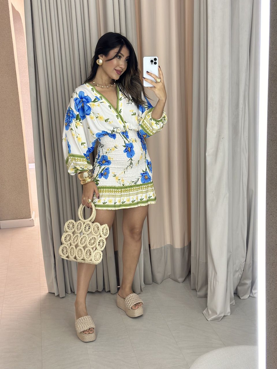 VESTIDO ESTELA CURTO LASTEX OFF/ESTAMPADO - 005825... - CAROLLA FERRARO