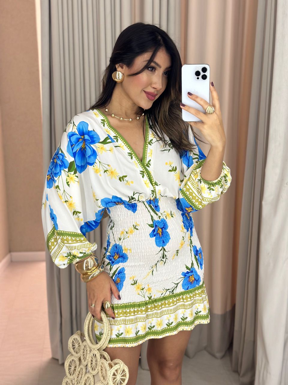VESTIDO ESTELA CURTO LASTEX OFF/ESTAMPADO