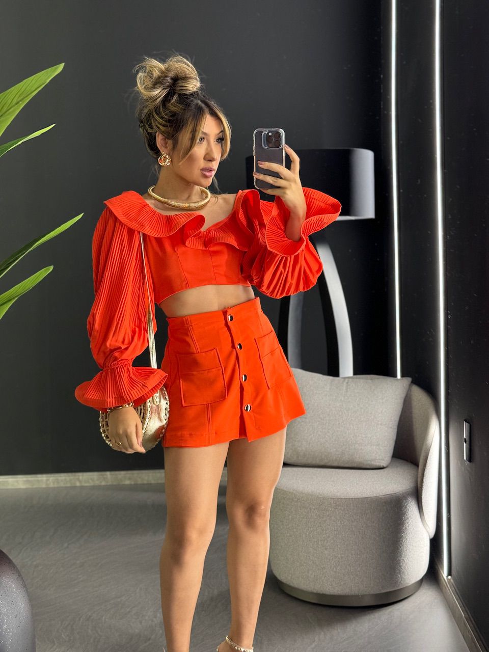 CROPPED MÔNICA PLISSADO LARANJA