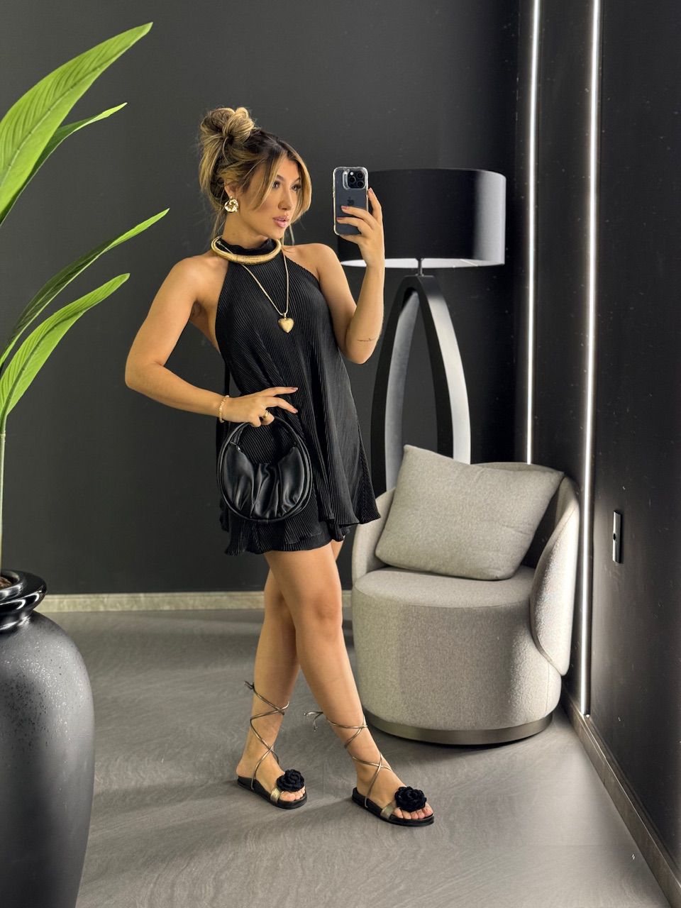 VESTIDO JADE PLISSADO preto