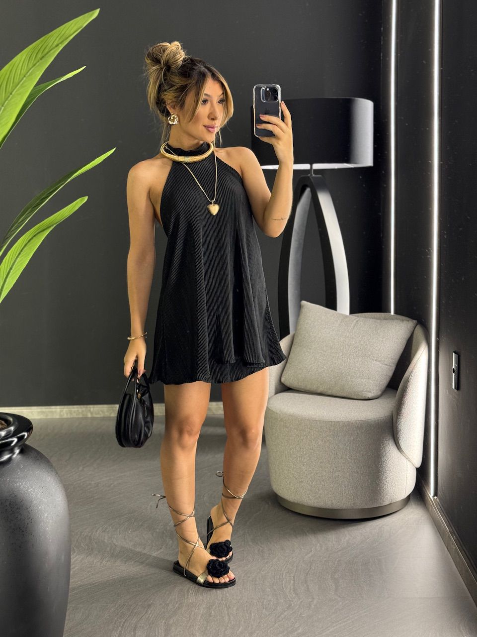 VESTIDO JADE PLISSADO preto