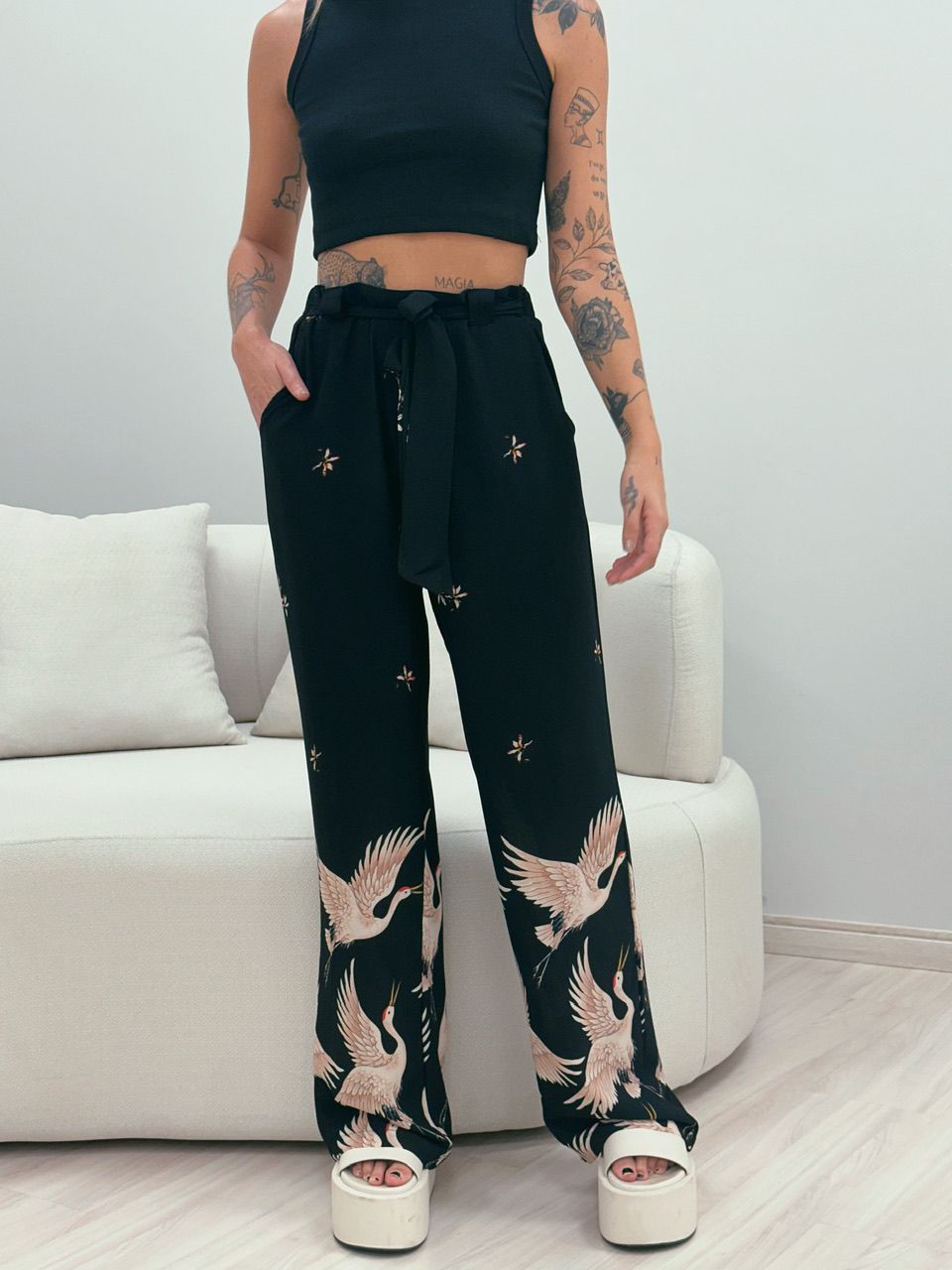 CALÇA HANA ESTAMPADA PRETA