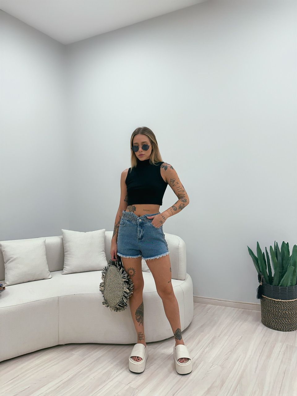 SHORT MARIA CLARA JEANS AZUL - 0048460109 - CAROLLA FERRARO