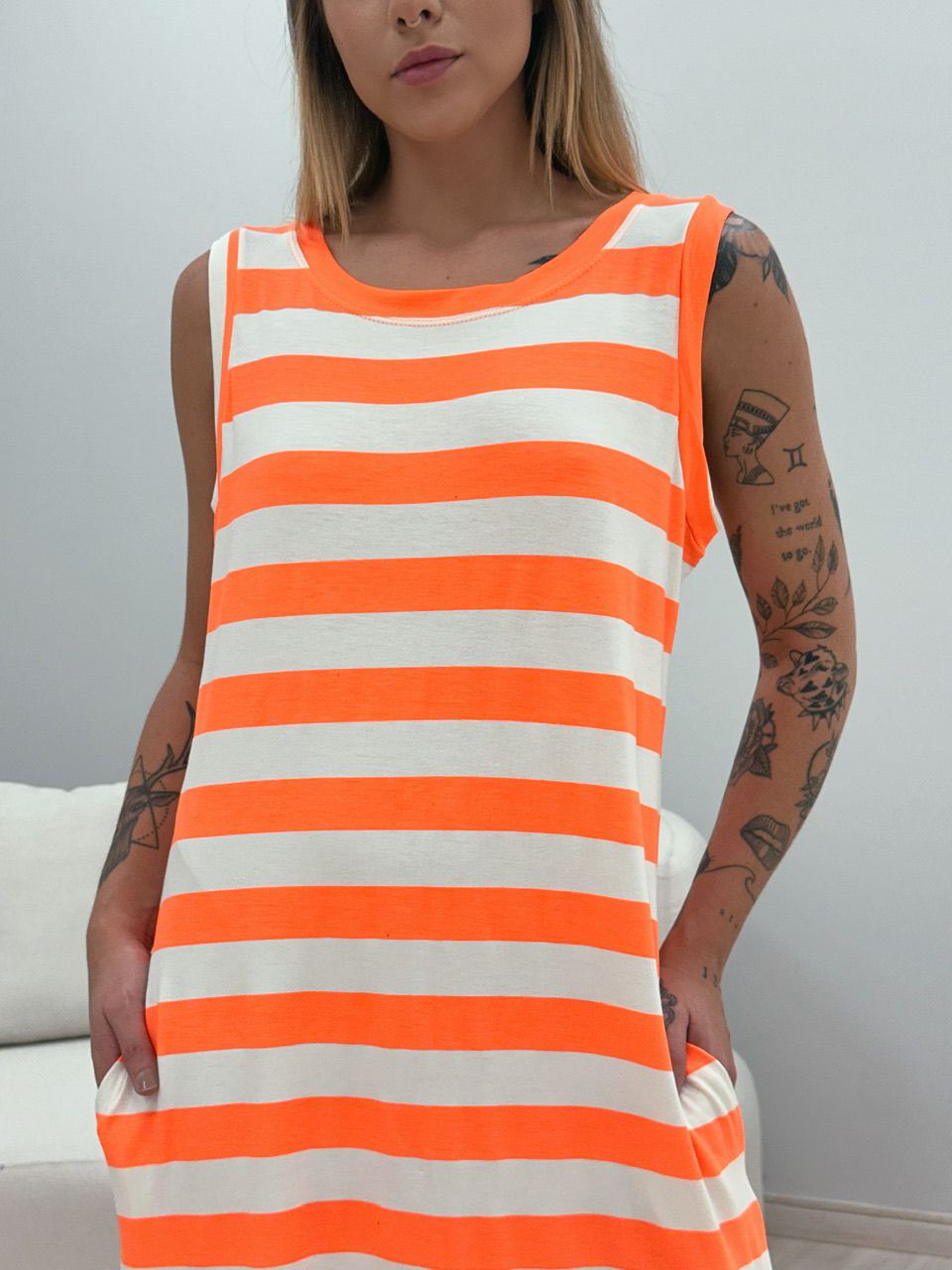 VESTIDO NÁDIA LISTRADO LARANJA