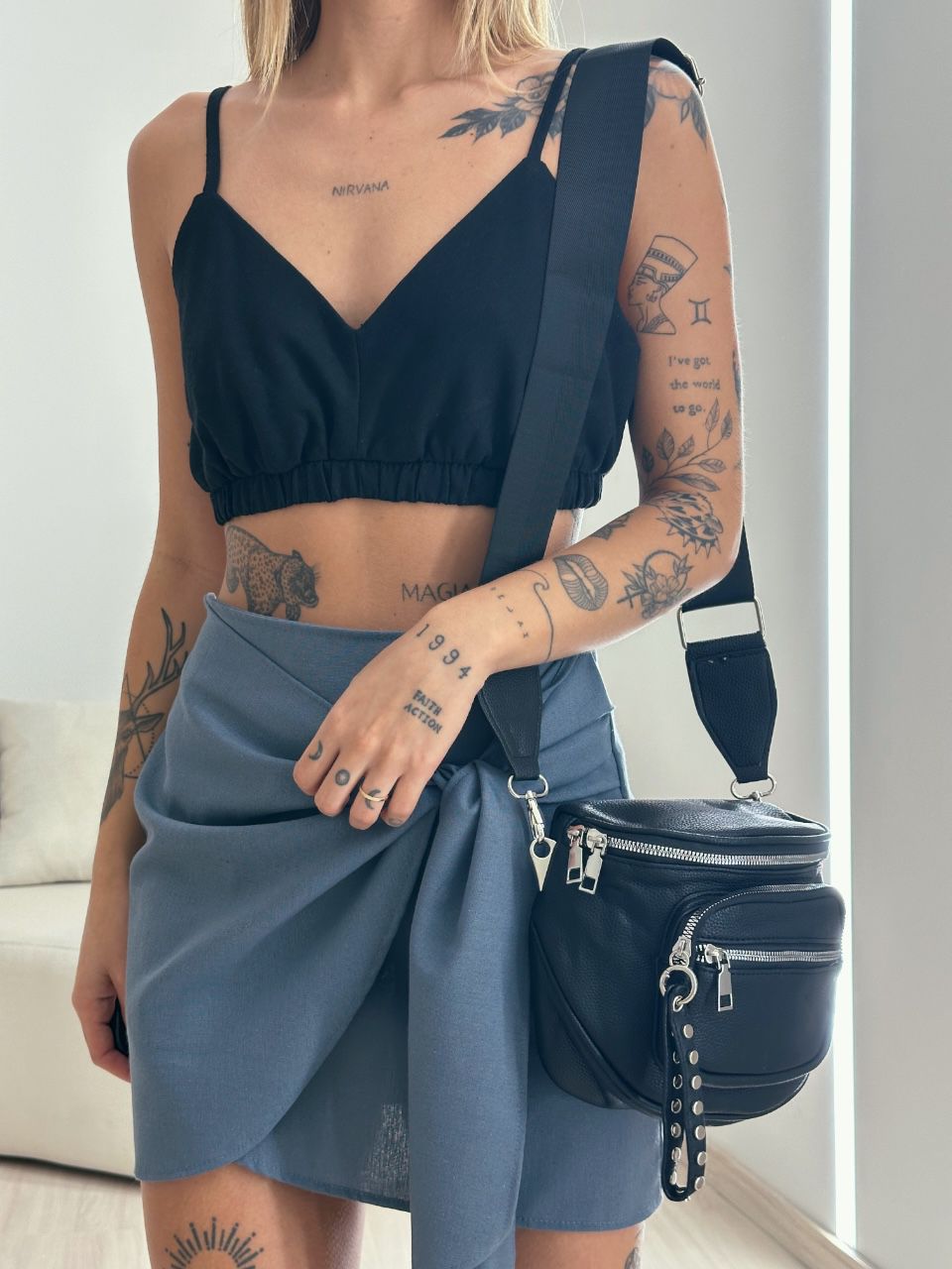 BOLSA TRANSVERSAL COURO PU PRETA