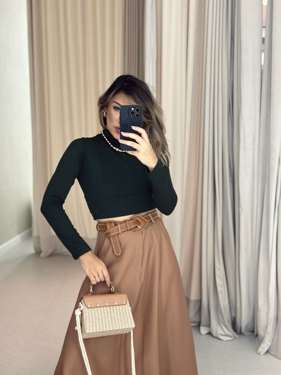 CROPPED ANARRUGA MANGA LONGA VERDE