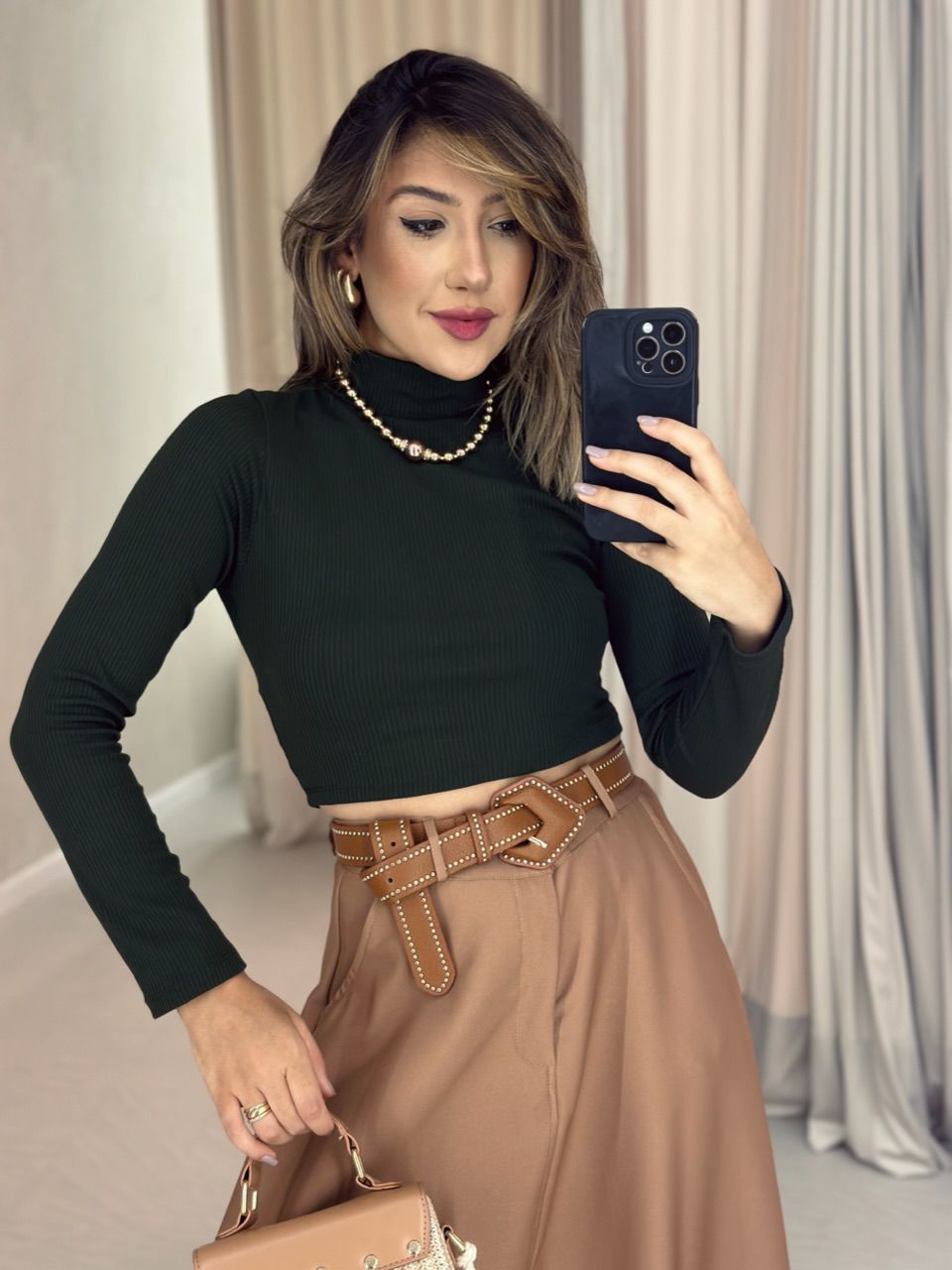 CROPPED ANARRUGA MANGA LONGA VERDE