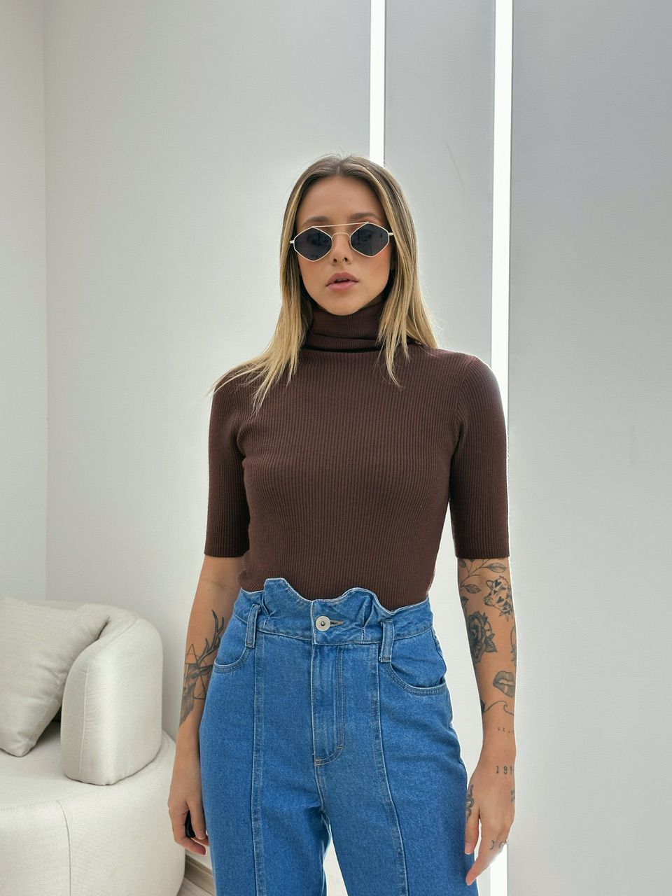 BLUSA MARIA JÚLIA MODAL MARROM - 0050760054 - CAROLLA FERRARO