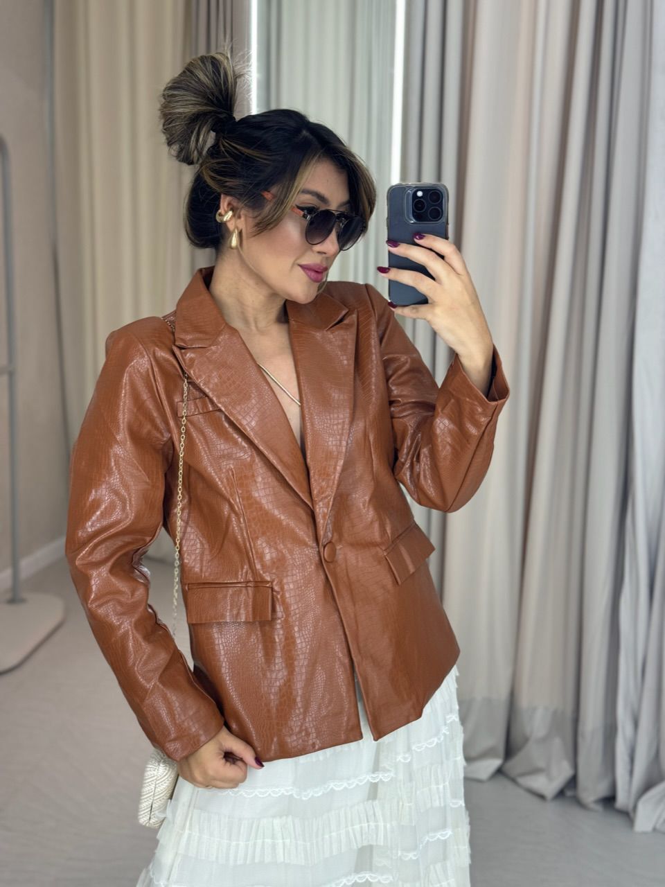 BLAZER COURO CROCO CARAMELO