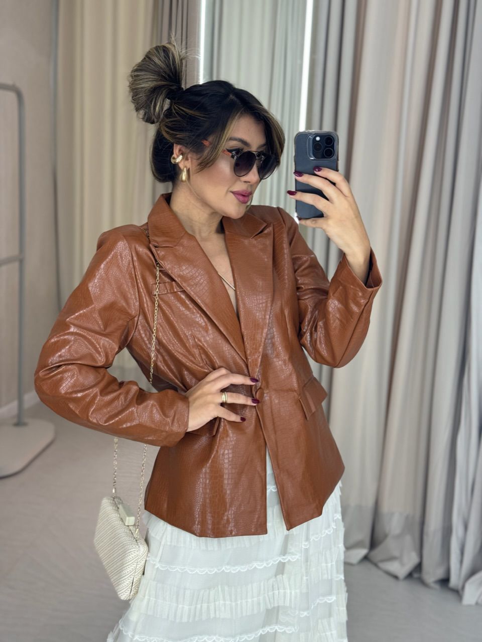 BLAZER COURO CROCO CARAMELO - 0050720095 - CAROLLA FERRARO
