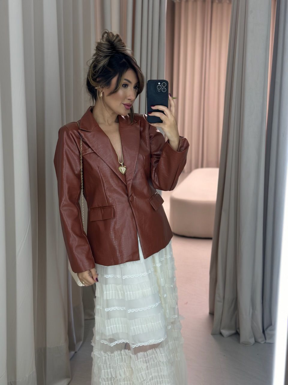 BLAZER COURO CROCO MARROM